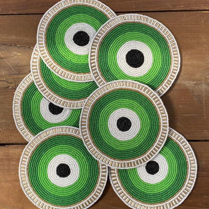 Evil Eye Beaded Coaster- Green