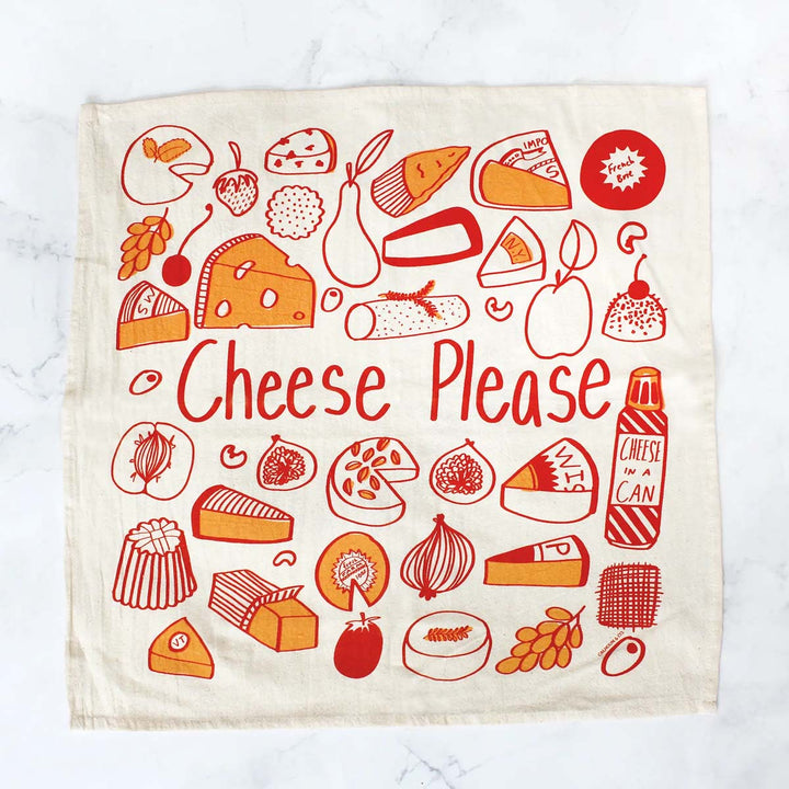 Cheese Please Tea Towel in Yellow and Red