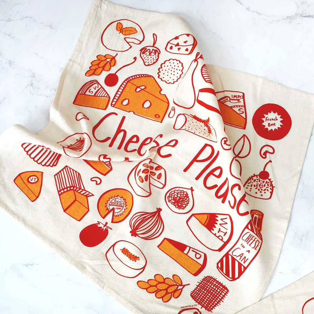 Cheese Please Tea Towel in Yellow and Red