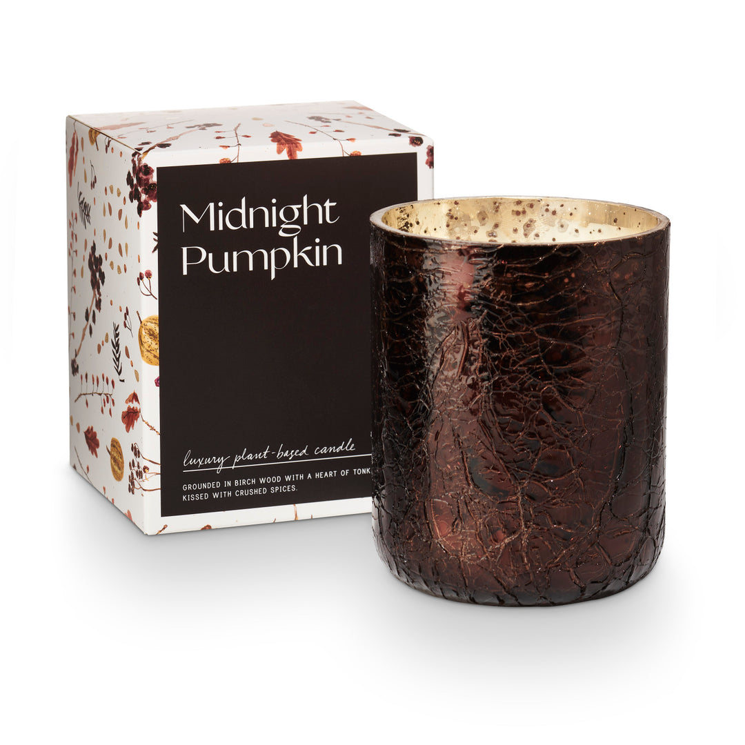 Small Boxed Crackle Glass Candle - Midnight Pumpkin