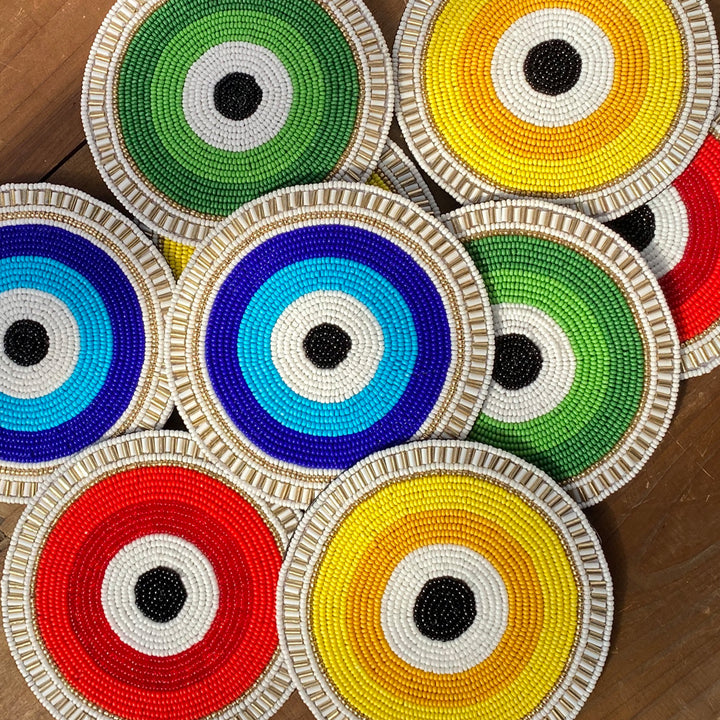 Evil Eye Beaded Coaster- Blue