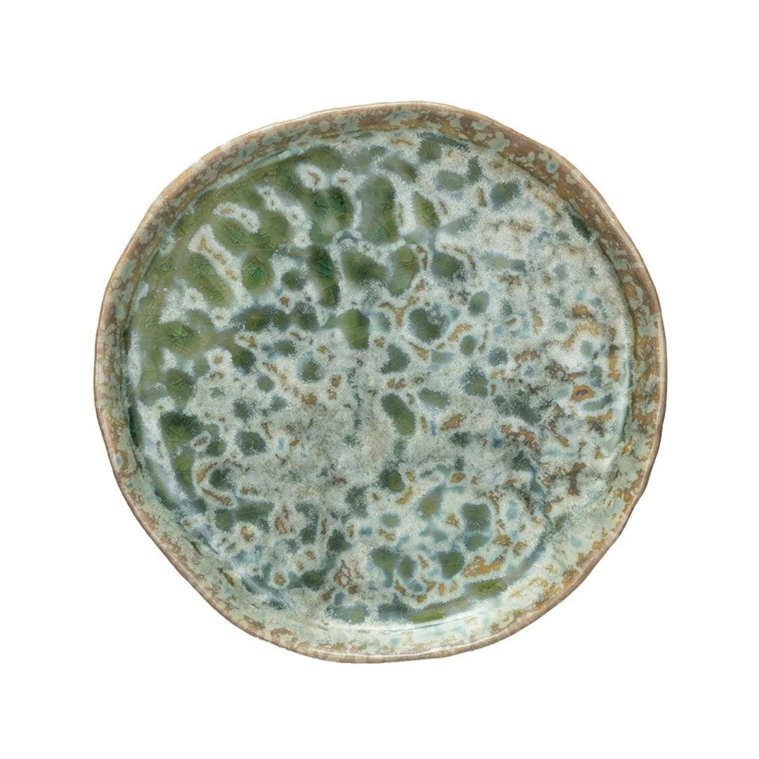 Botanist Stoneware Plate, Reactive Crackle Glaze