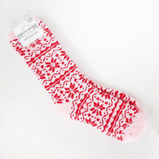 Fair Isle Winter Crew Socks - Pink - Lockwood Shop - Crescent Sock Company / World's Softest