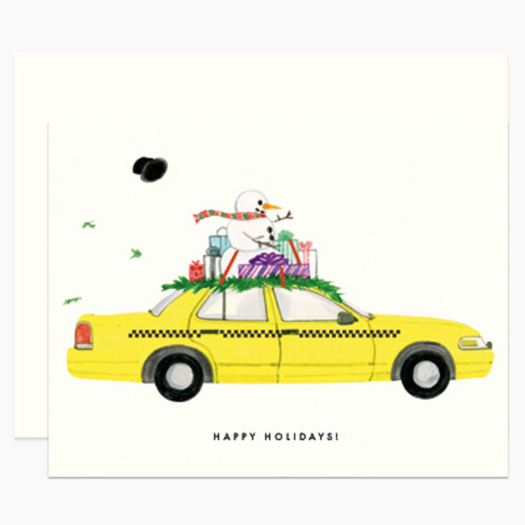 Snowman on a Taxi Greeting Card