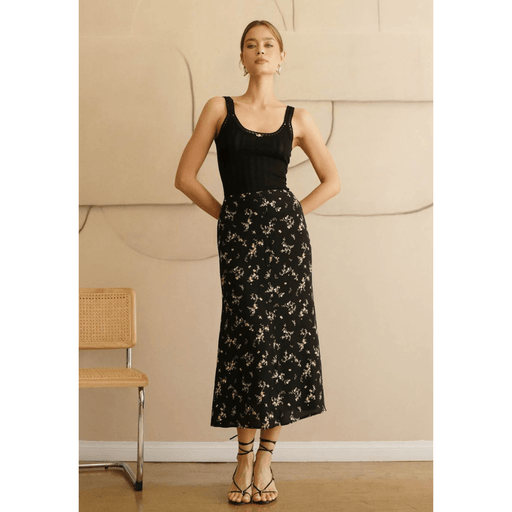 Floral Button Down Midi Skirt - Black - Lockwood Shop - The Workshop