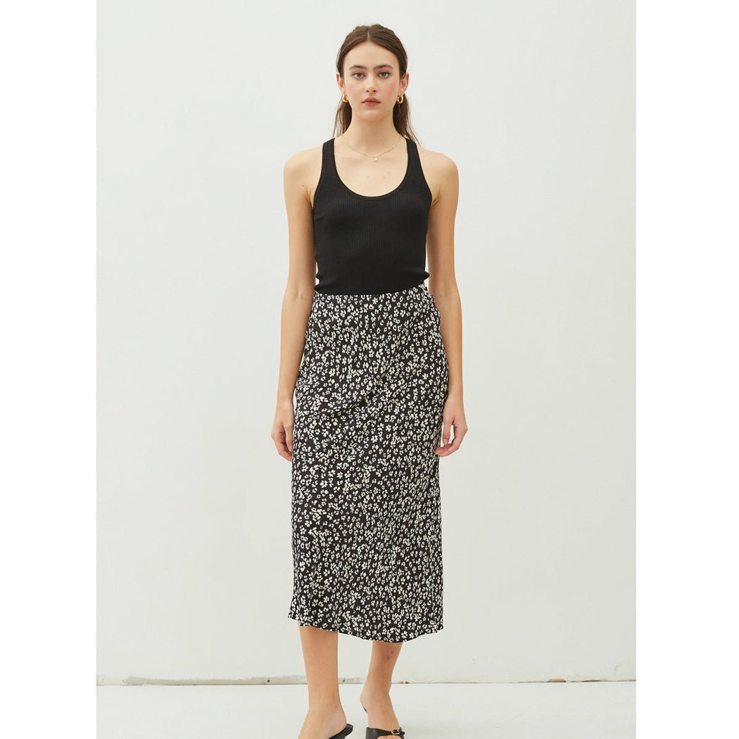 Floral Print Midi Skirt - Black - Lockwood Shop - Be Cool