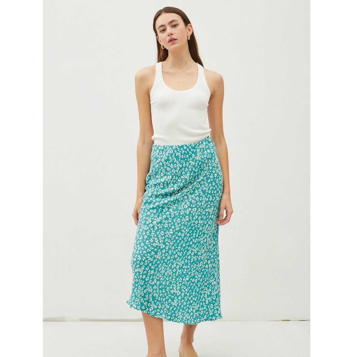 Floral Printed Midi Skirt - Jade - Lockwood Shop - Be Cool
