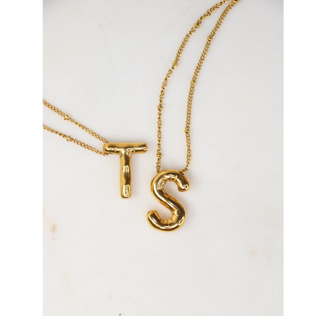 Gold Bubble Letter Necklace - Lockwood Shop - Lotus Jewelry Studio