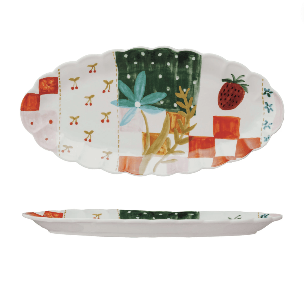 Hand - painted Scalloped Platter w/ Pattern - Lockwood Shop - Creative Co - Op