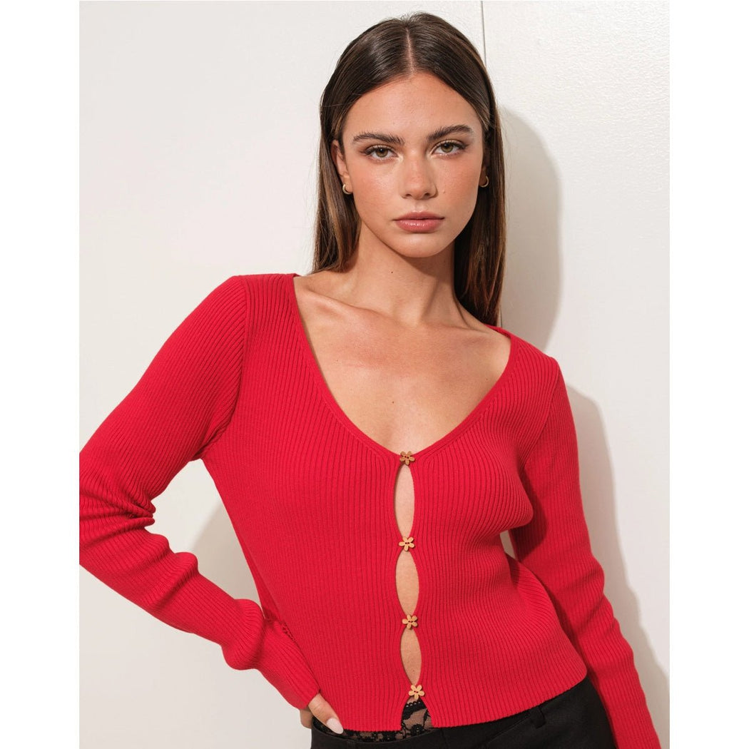 Peekabo Ribbed Knit Top - Red - Lockwood Shop - Pretty Garbage