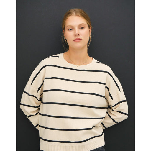 Plus Stripe Crewneck Boxy Sweater - Oatmeal - Lockwood Shop - Be Cool