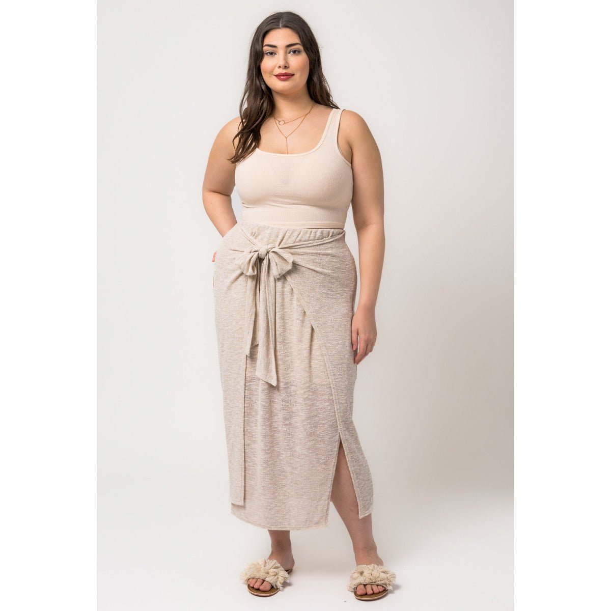 Plus Wrap Tie Maxi Skirt in Oatmeal
