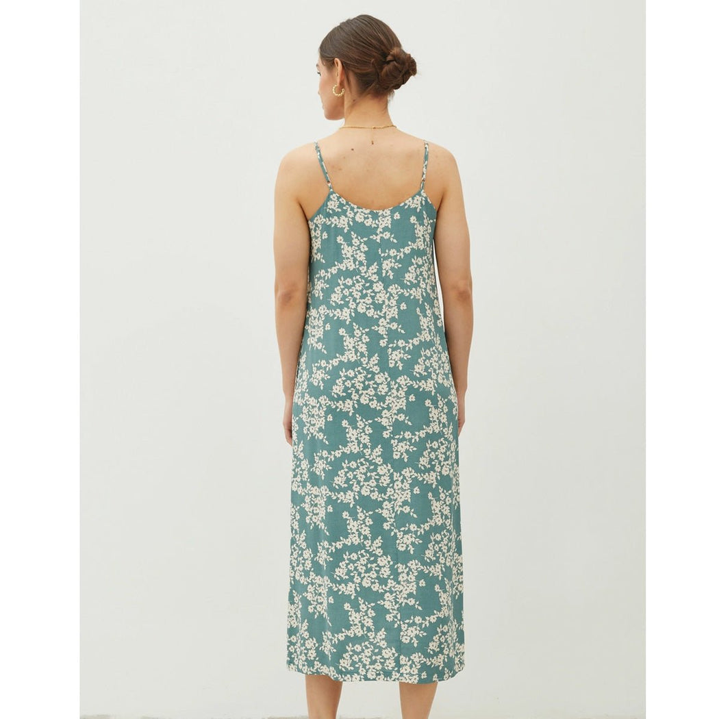 Satin Slip Midi Dress - Spruce Print - Lockwood Shop - Be Cool