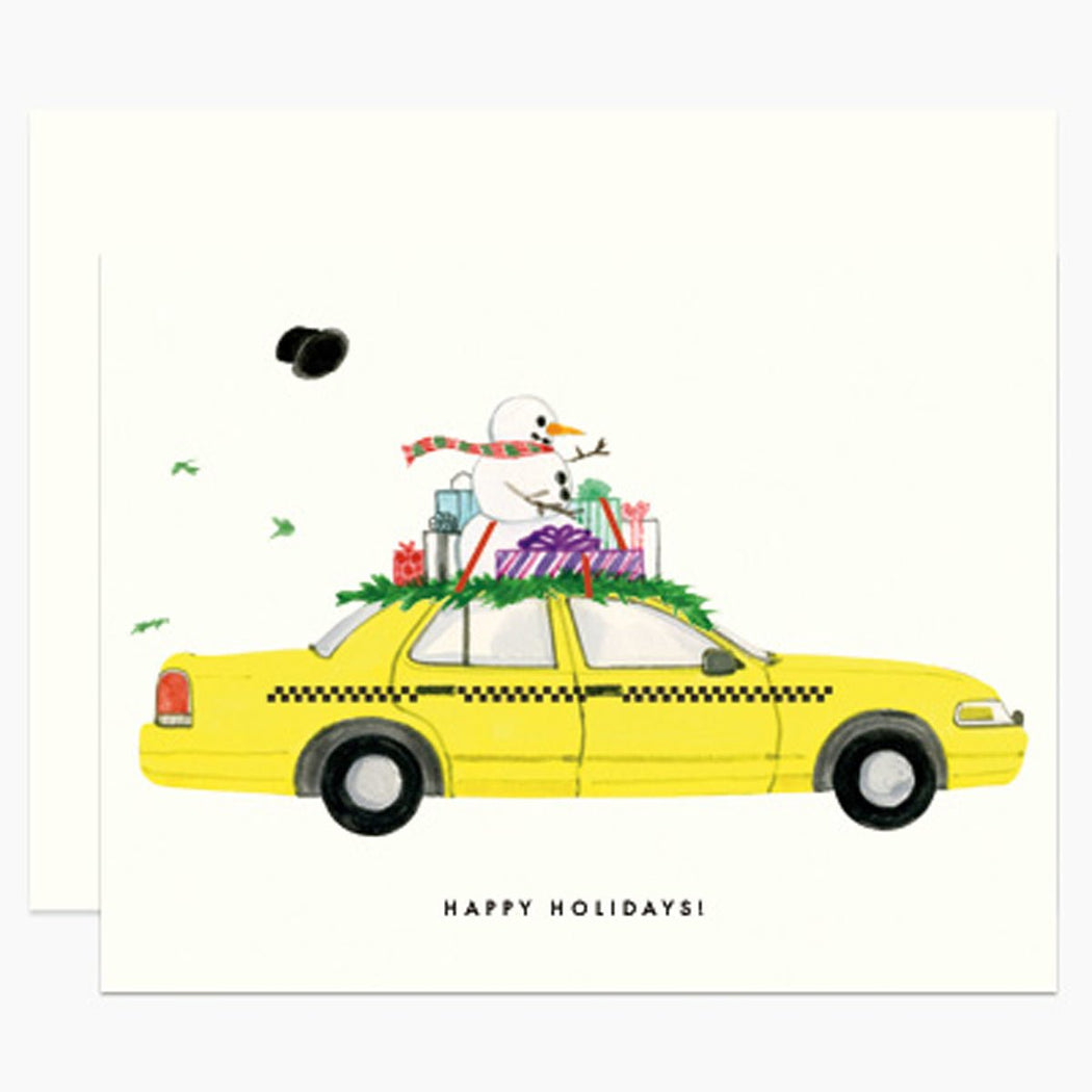 Snowman on a Taxi Greeting Card - Lockwood Shop - Dear Hancock