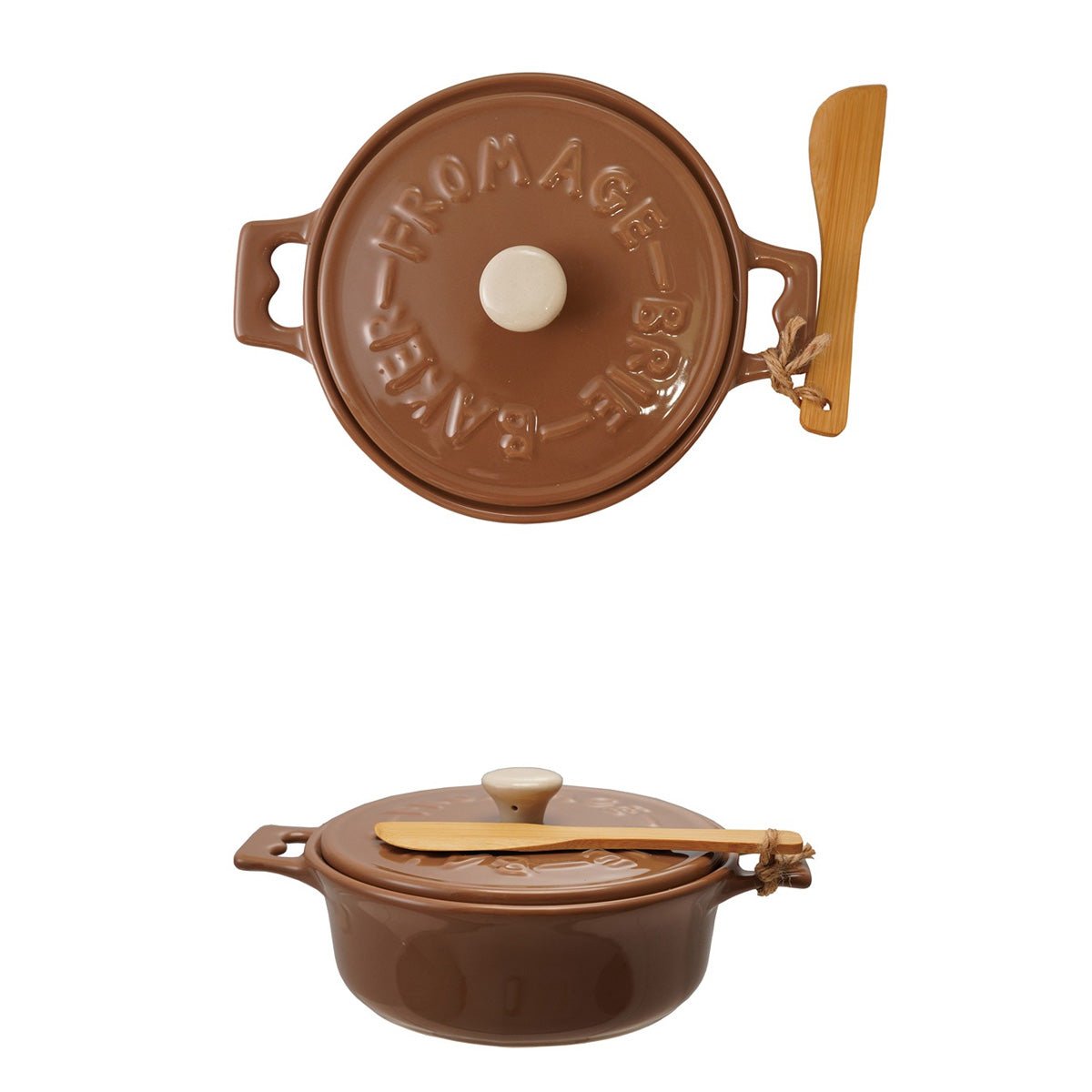 Stoneware Brie Baker w/ Wood Spreader, Brown - Lockwood Shop - Hazel Mazel