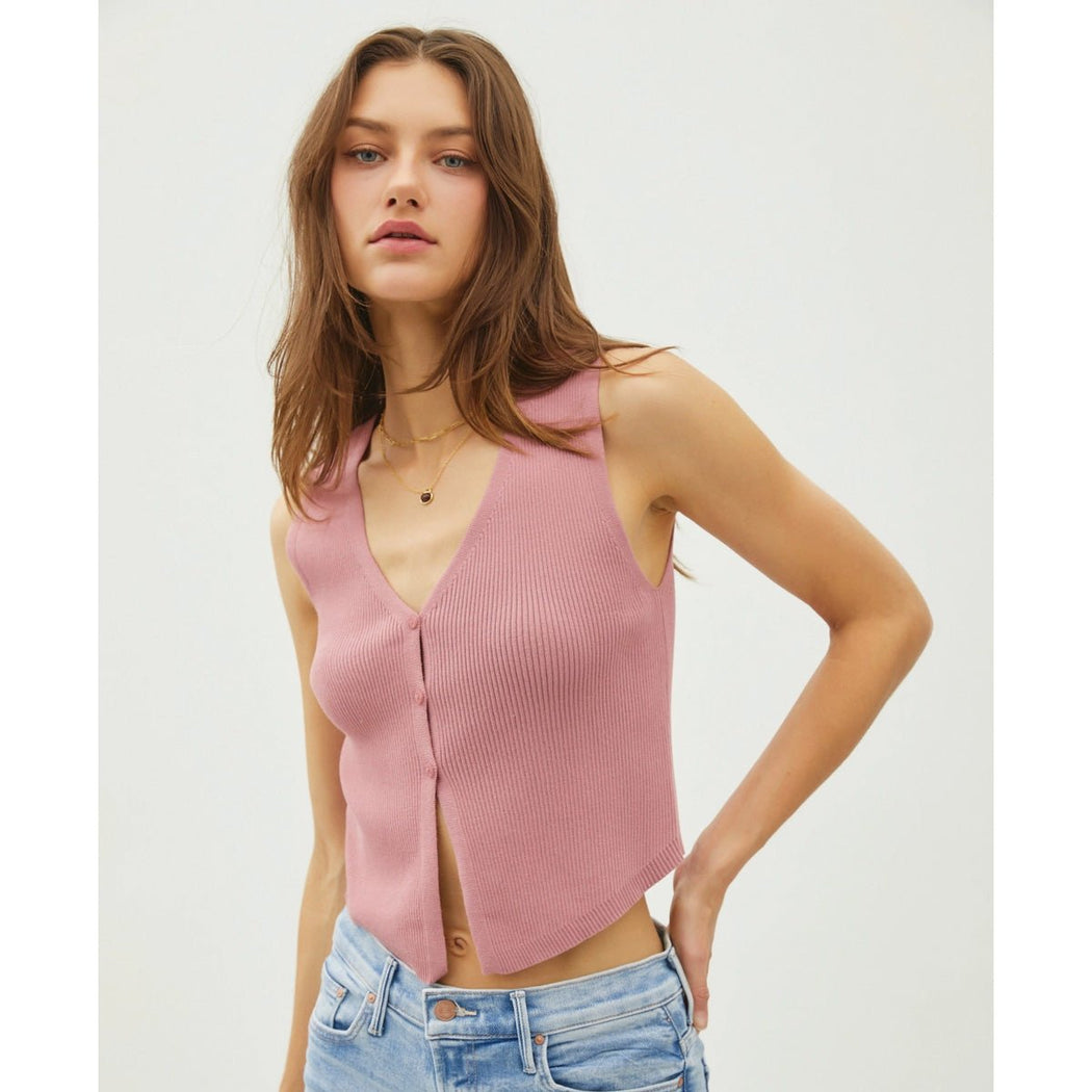 V - Neck Knit Vest Top - Mauve - Lockwood Shop - Be Cool