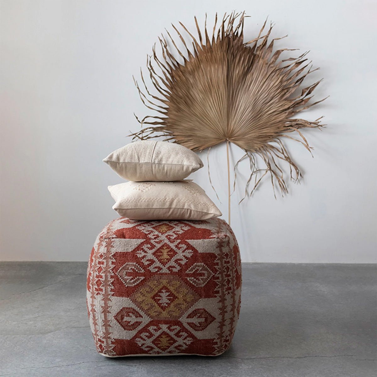 18" Woven Cotton Pillow w/ Embroidery & French Knots, White - Lockwood Shop - Creative Co-Op