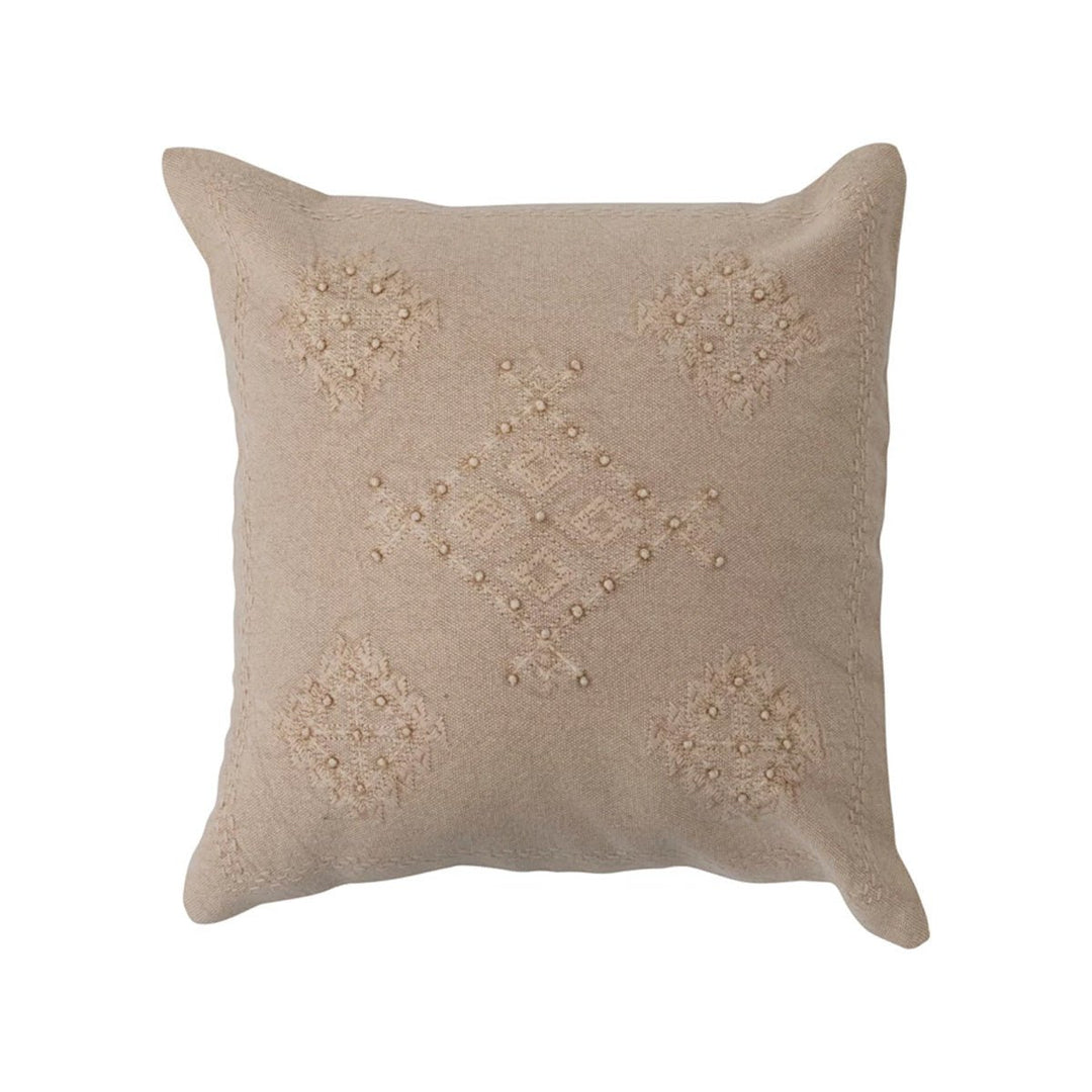 18" Woven Cotton Pillow w/ Embroidery &amp; French Knots, White - Lockwood Shop - Creative Co-Op