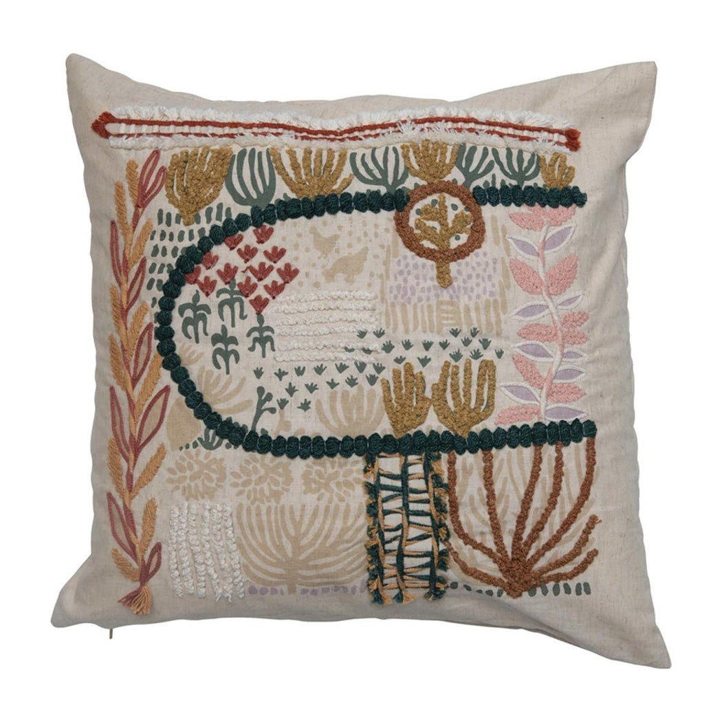 20" Cotton Blend Pillow w/ Embroidery - Lockwood Shop - Creative Co-Op