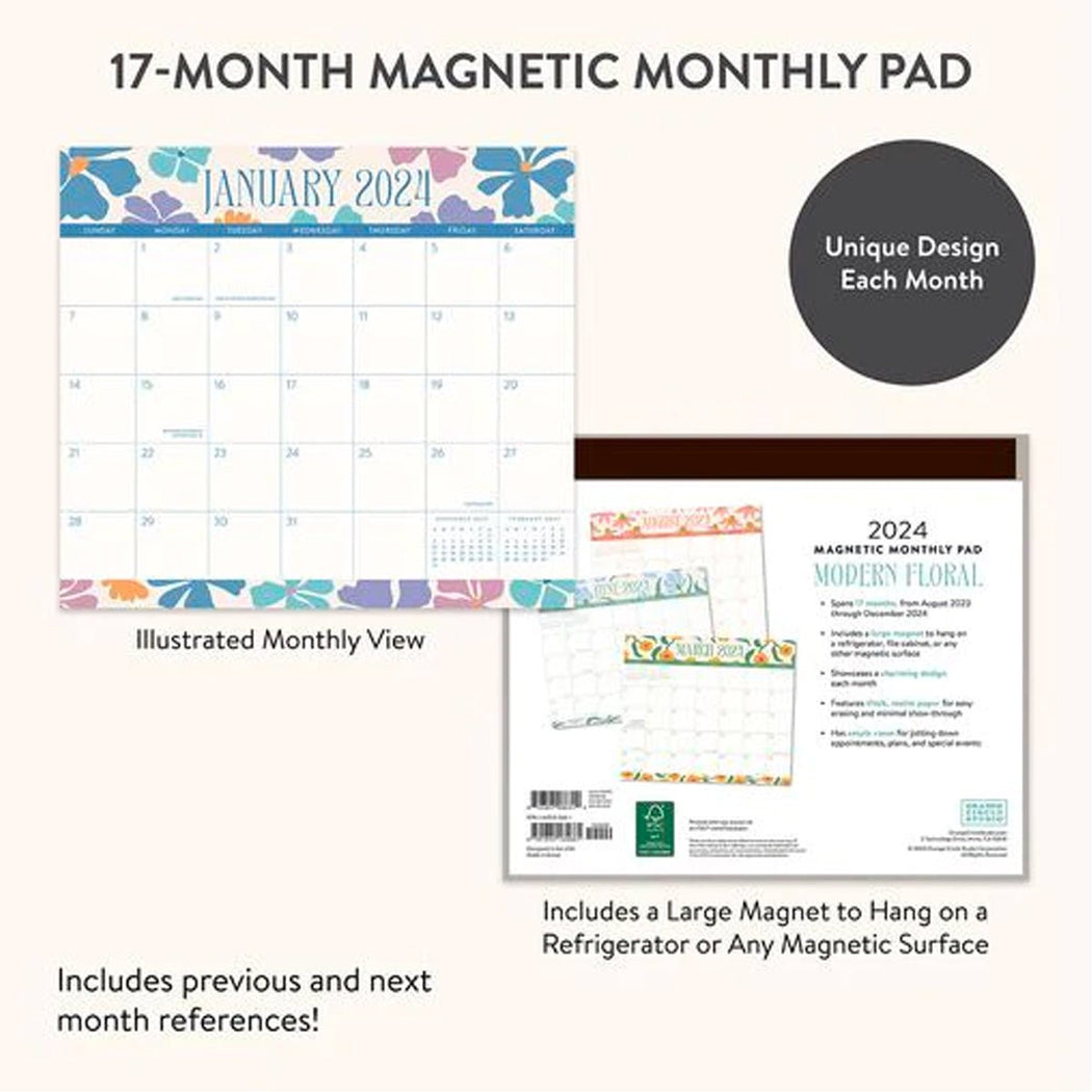 2023-2024 Modern Floral Magnetic Monthly Pad - Lockwood Shop - Studio Oh