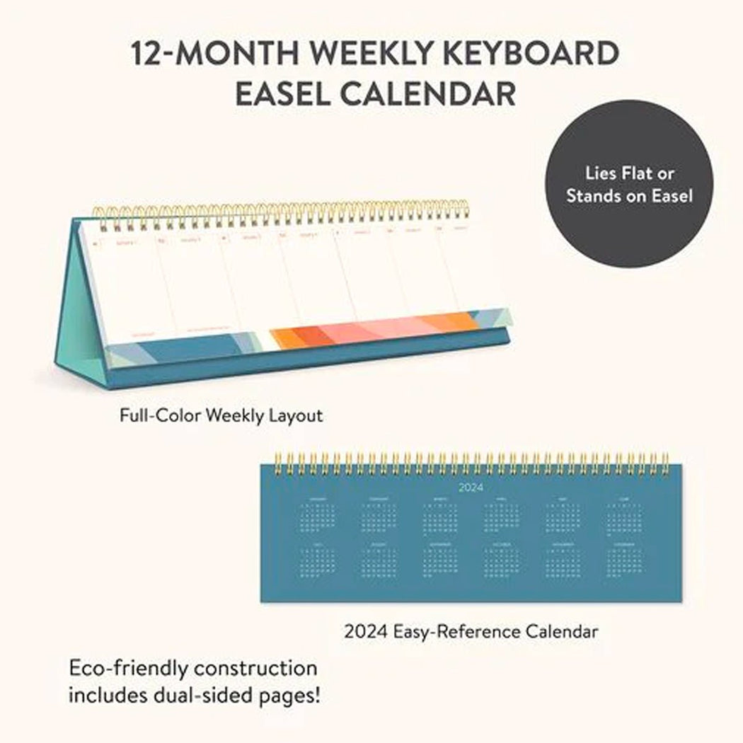 2024 Rainbow Waves Weekly Keyboard Easel Calendar - Lockwood Shop - Studio Oh