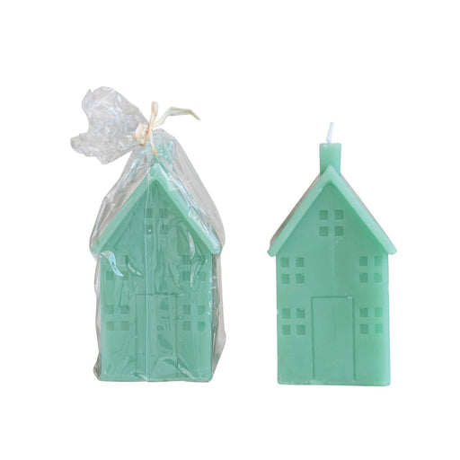 5" Unscented House Shaped Candle - Mint - Lockwood Shop - Creative Co-Op