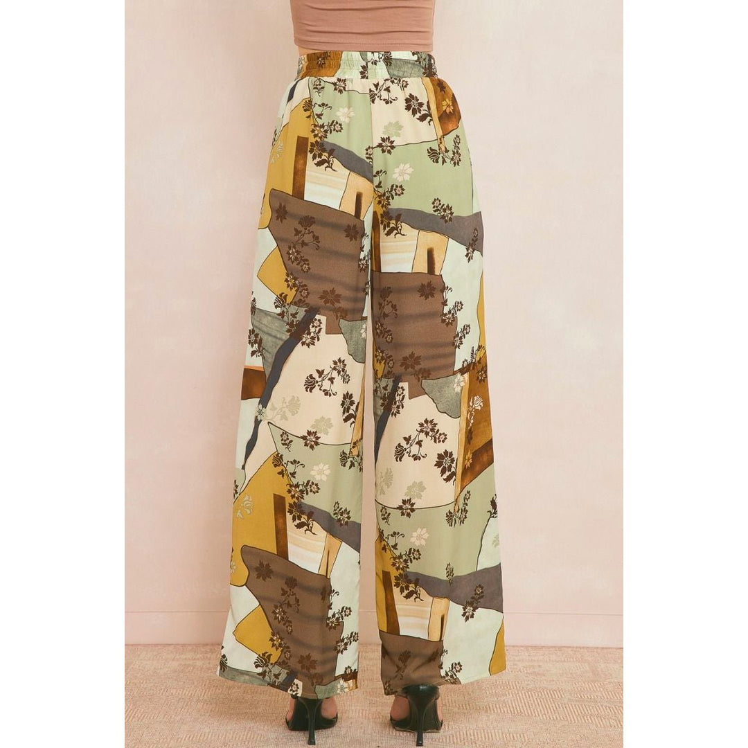 Abstract Tie Front Wide Leg Pant - Lockwood Shop - Lush