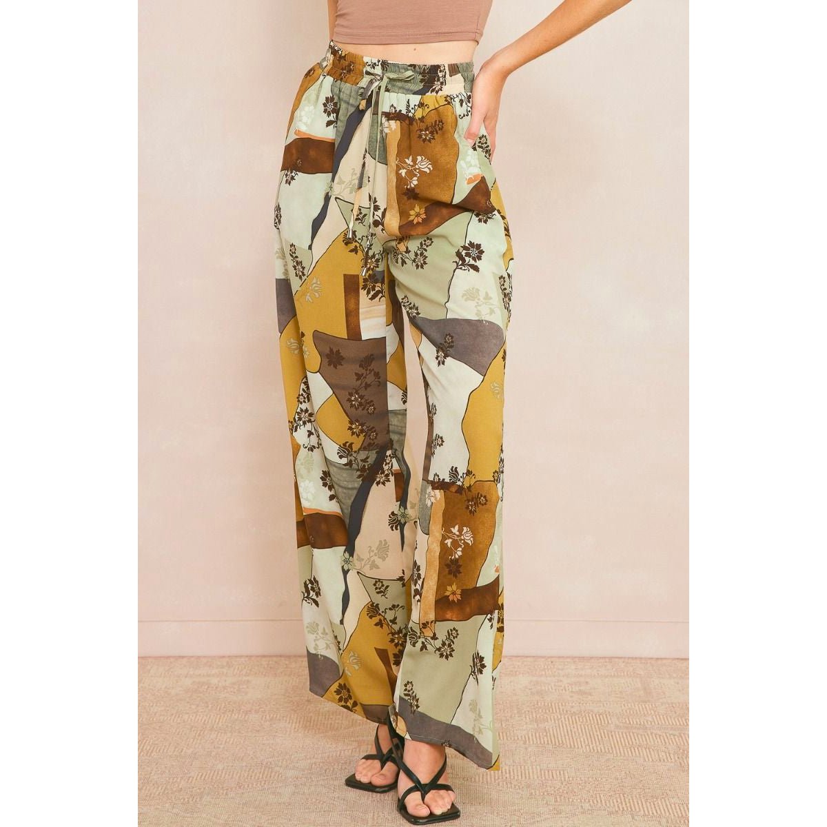 Abstract Tie Front Wide Leg Pant - Lockwood Shop - Lush