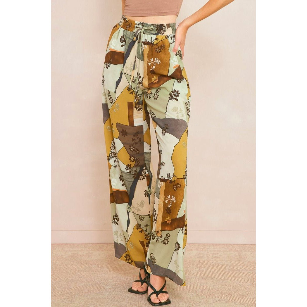 Abstract Tie Front Wide Leg Pant - Lockwood Shop - Lush