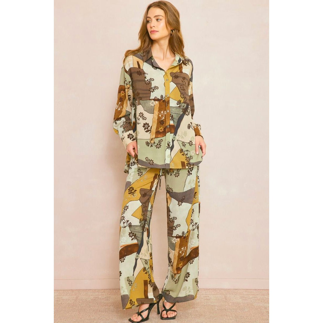Abstract Tie Front Wide Leg Pant - Lockwood Shop - Lush