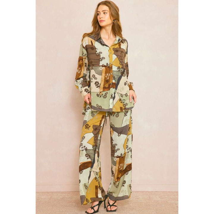 Abstract Tie Front Wide Leg Pant - Lockwood Shop - Lush
