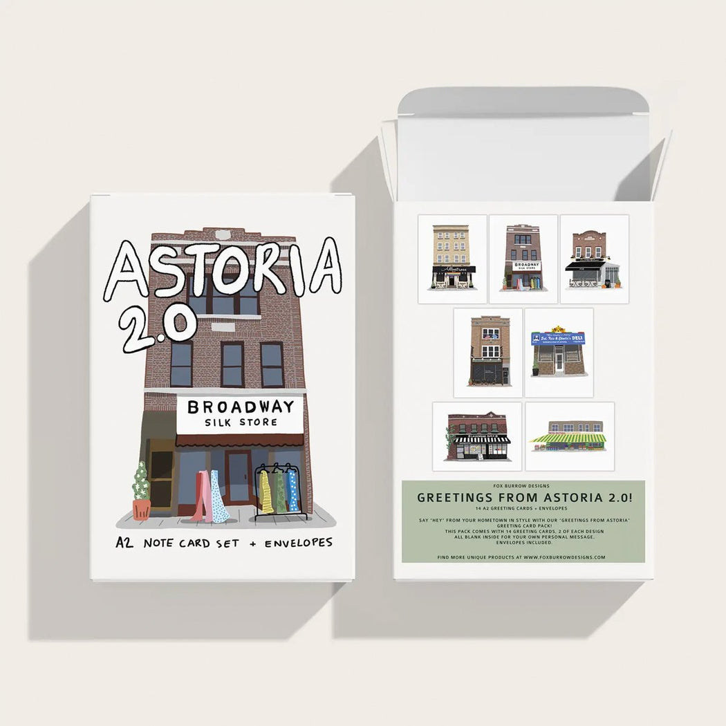 Astoria Shop Fronts Note Cards (2.0 Design) - Box/ 18 - Lockwood Shop - Fox Burrow Designs