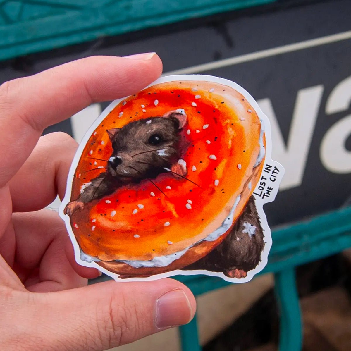 Bagel Lover Rat Sticker - Lockwood Shop - Santi of All Trades