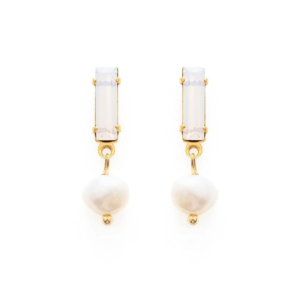 Baguette Crystal with Pearl Stud Earrings - Opal - Lockwood Shop - Amano