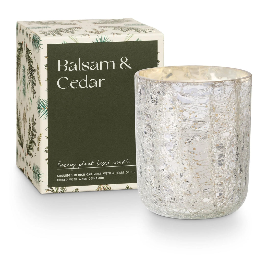 Balsam & Cedar Boxed Crackle Glass Candle - Lockwood Shop - Illume