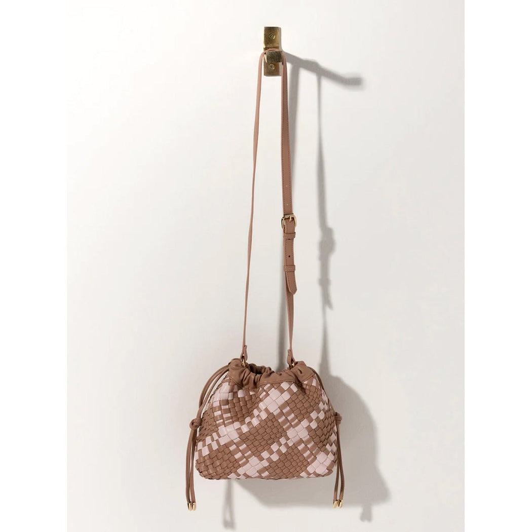 Blythe Plaid Drawstring Bag in Sand — Lockwood Shop