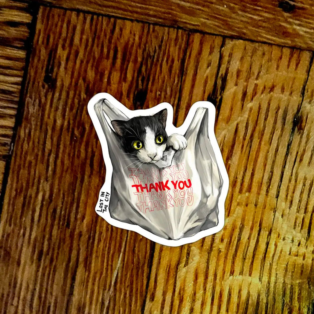 Bodega Cat in Bag Sticker - Lockwood Shop - Santi of All Trades