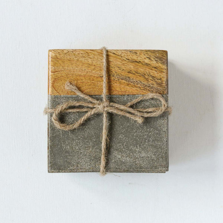 Cement and Wood Coaster S/4 - Lockwood Shop - Creative Co-Op