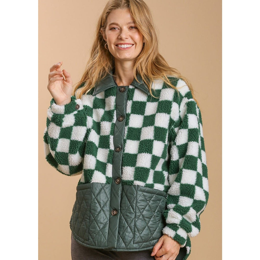 Checkered Button Up Jacket in Evergreen - Lockwood Shop - Umgee