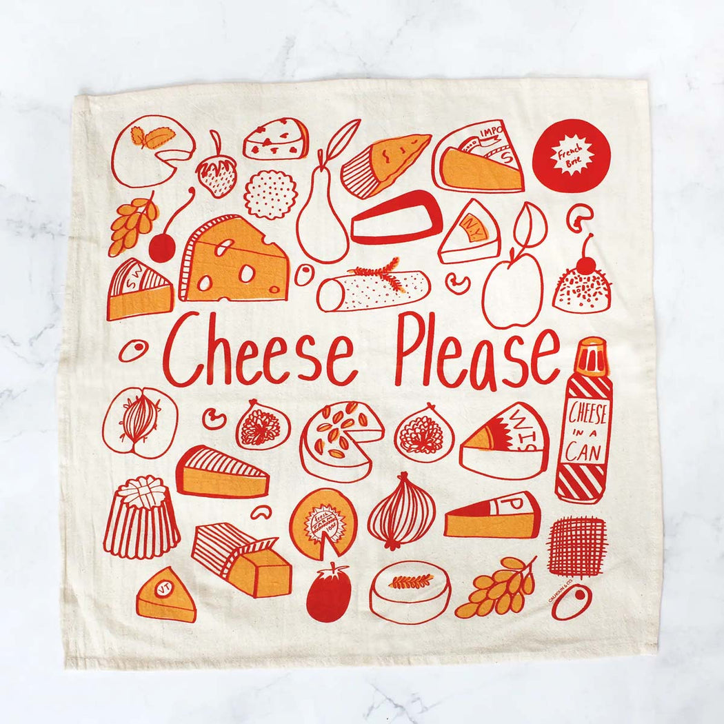 Cheese Please Tea Towel in Yellow and Red - Lockwood Shop - Calhoun & Co