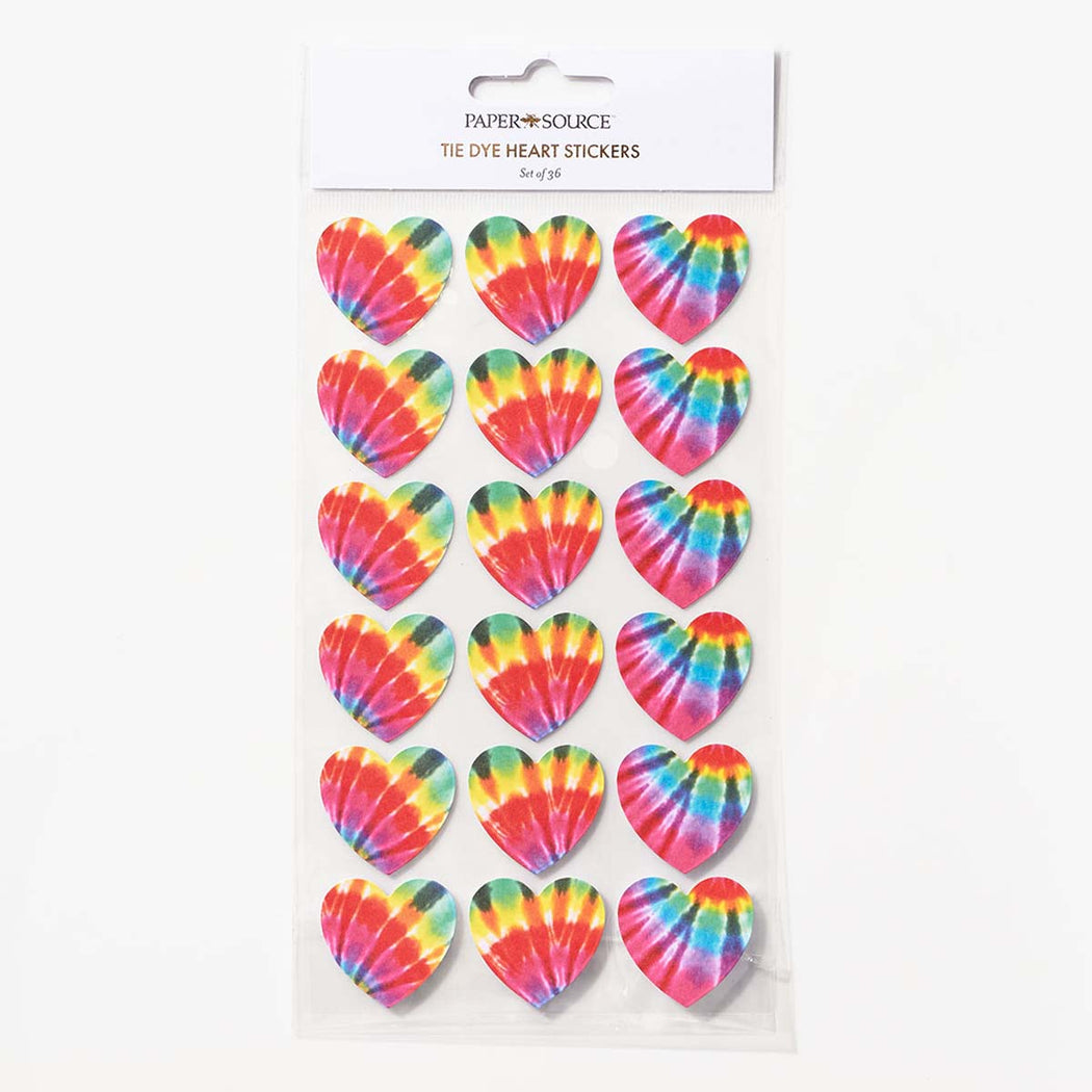 Colorful Tie Dye Heart Sticker Sheet - Set/ 36 - Lockwood Shop - Waste Not Paper