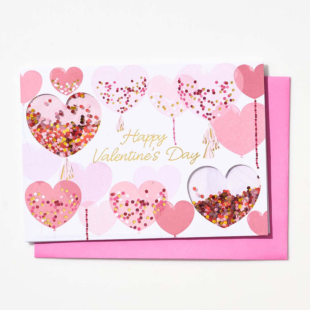 Confetti Heart Balloons Valentine Card - Lockwood Shop - Waste Not Paper