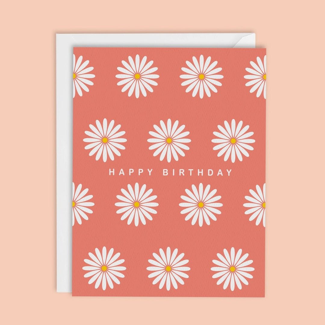 Coral Modern Daisies Birthday Card - Lockwood Shop - Melloworks