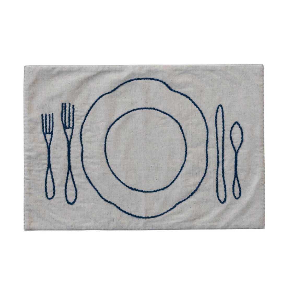 Cotton &amp; Linen Embroidered Placemat w/ Table Setting - Lockwood Shop - Creative Co-Op