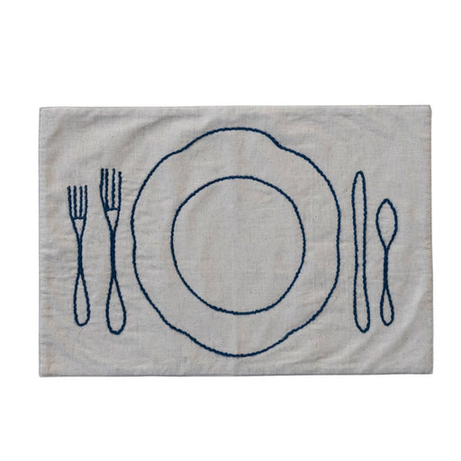 Cotton & Linen Embroidered Placemat w/ Table Setting - Lockwood Shop - Creative Co-Op