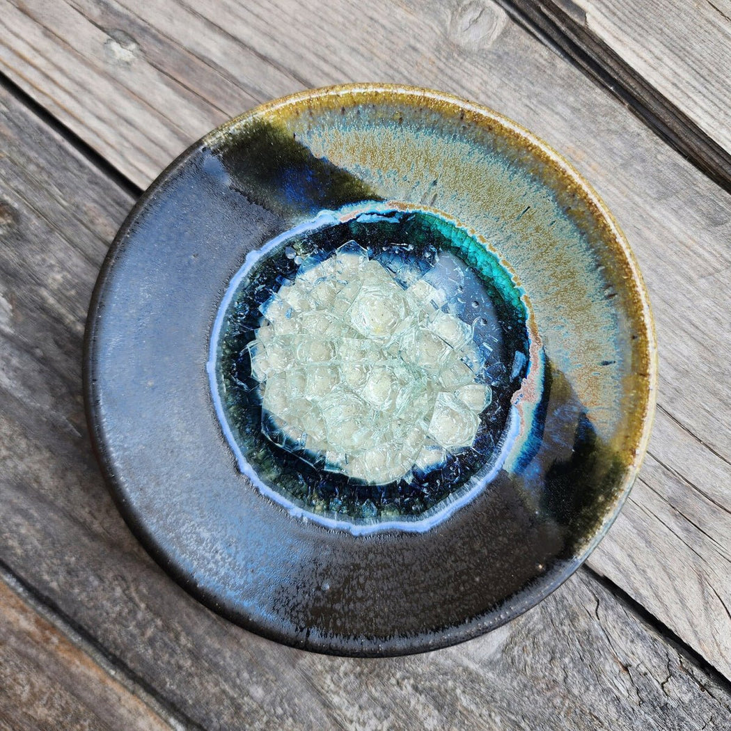 Cracked Glass Wasabi Dipping Bowl - Lockwood Shop - Kerry Brooks Pottery / Dock 6 Pottery