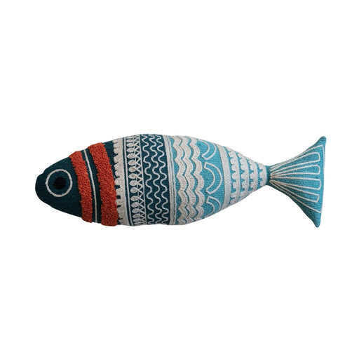 Embroidered Cotton Fish Shaped Pillow - Lockwood Shop - Creative Co-Op