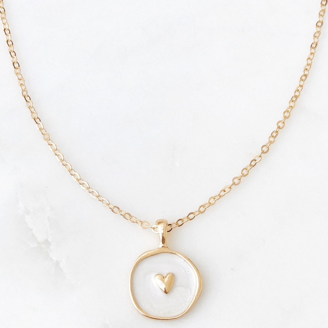 Enamel Coin Necklace-White Heart - Lockwood Shop - Lucky Collective