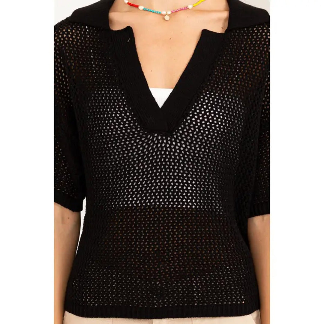 Fast Paced Knit Collared Top in Black - Lockwood Shop - Double Zero