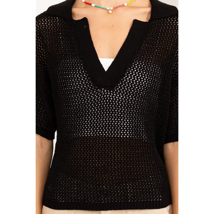 Fast Paced Knit Collared Top in Black - Lockwood Shop - Double Zero